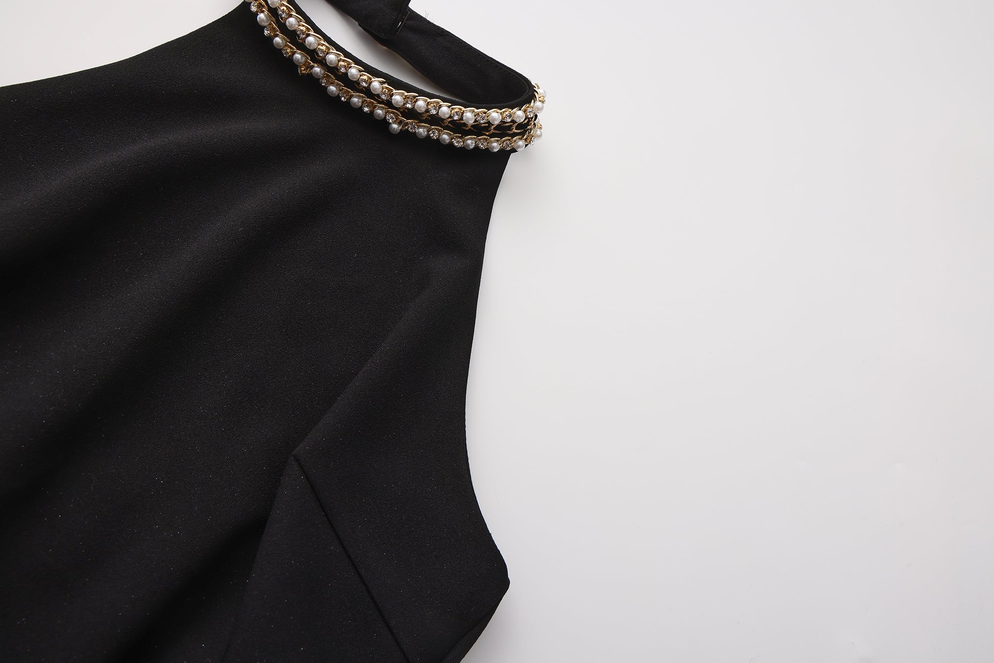 Black Halter Beaded Ruched Dress