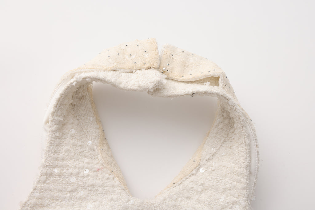 White Collar Halter Bow Lace Top