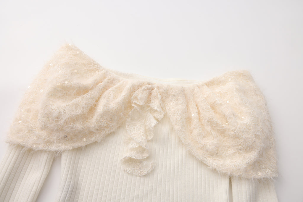White Knitted Lace Off-The-Shoulder Top