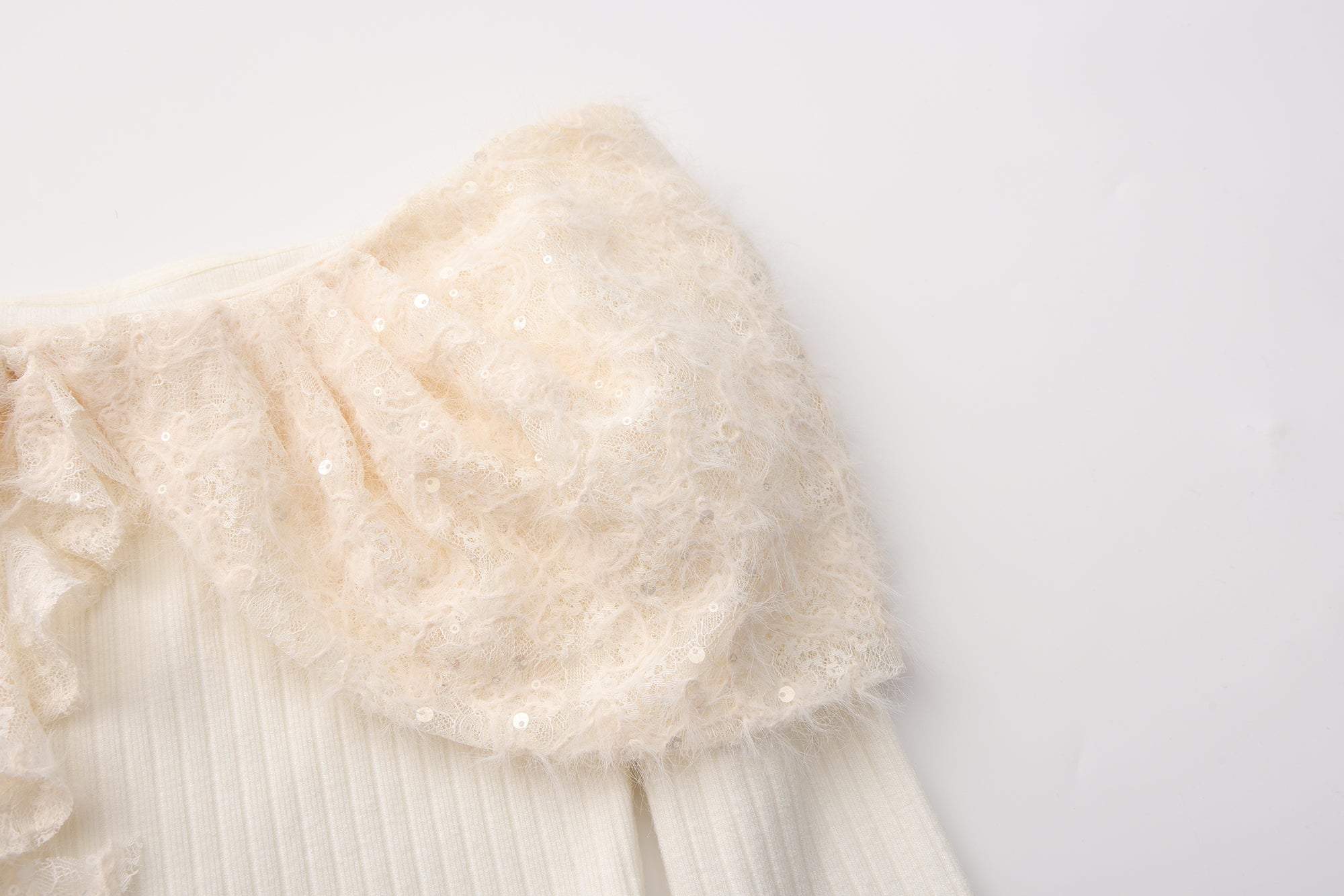 White Knitted Lace Off-The-Shoulder Top