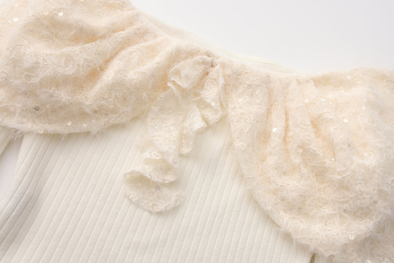 White Knitted Lace Off-The-Shoulder Top