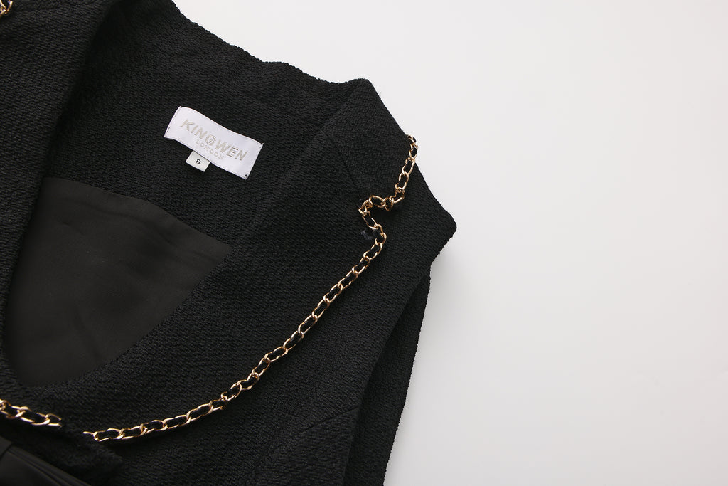 Black Tweed Pleated Dress