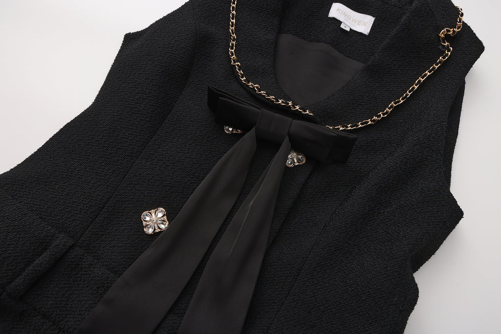 Black Tweed Pleated Dress