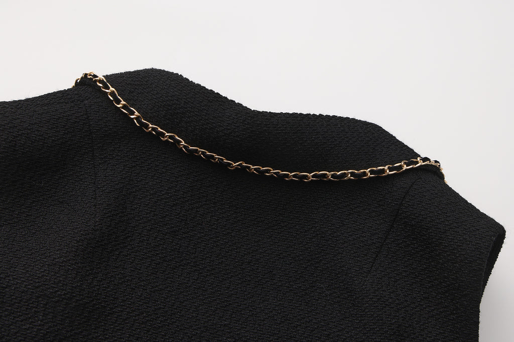 Black Tweed Pleated Dress