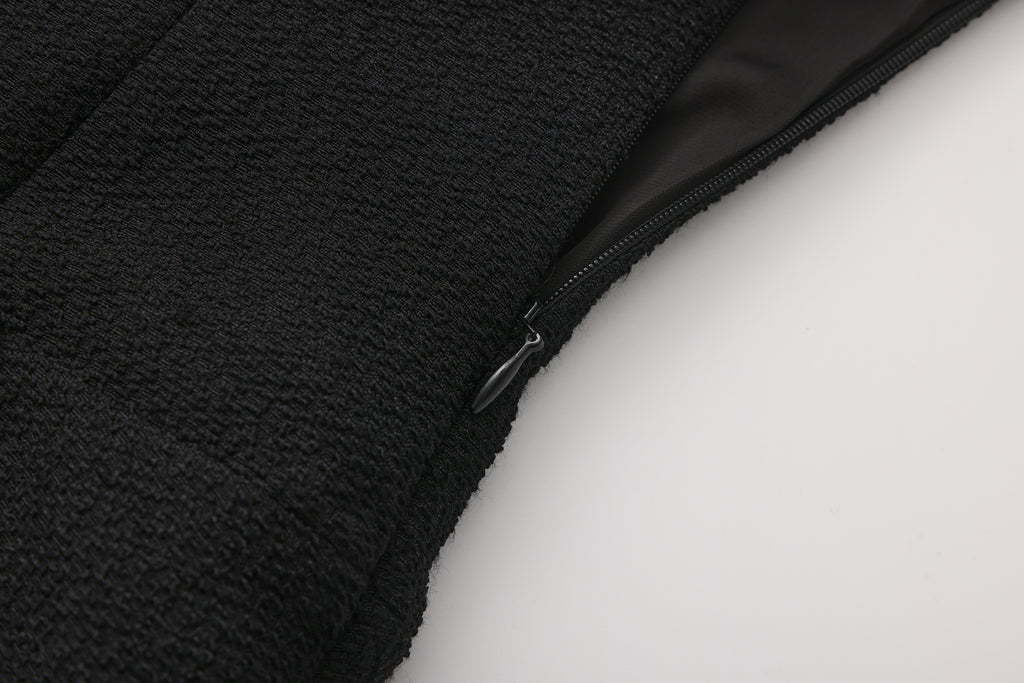 Black Tweed Pleated Dress