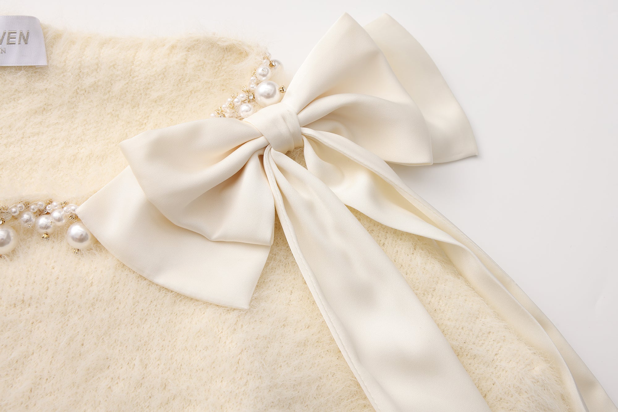 White Off-The-Shoulder Beaded Sweater