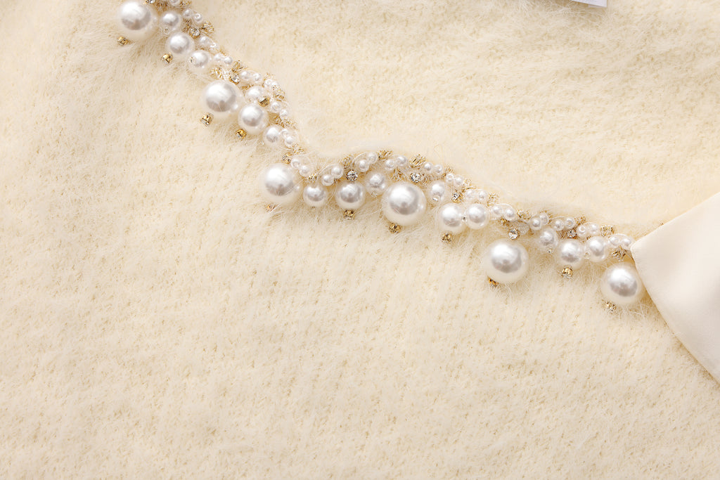 White Off-The-Shoulder Beaded Sweater