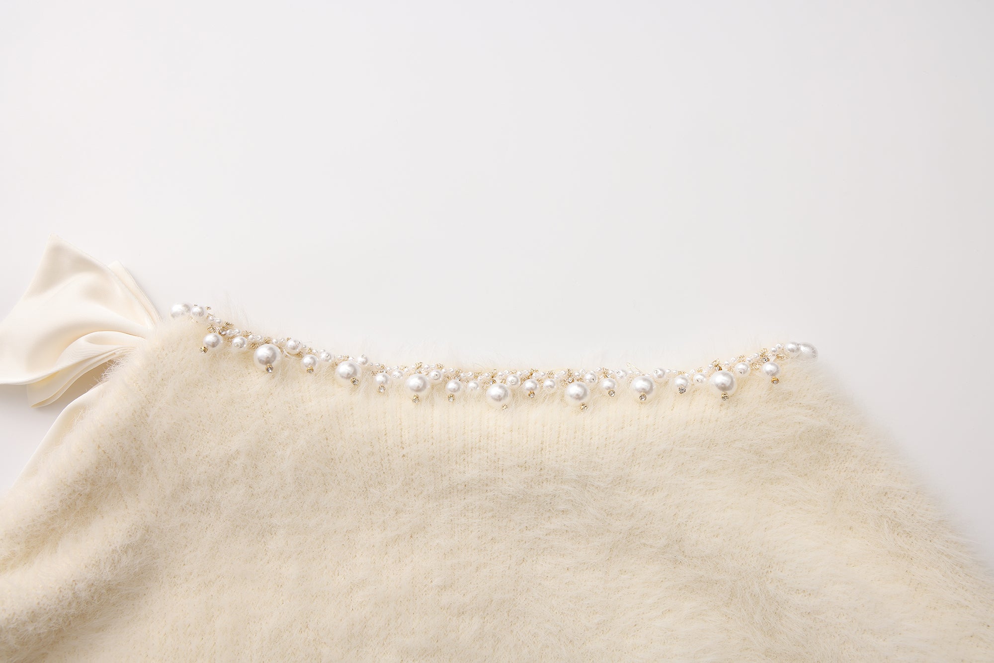 White Off-The-Shoulder Beaded Sweater