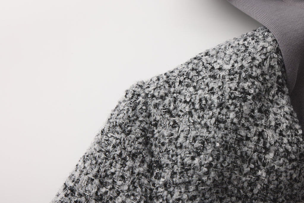 Gray Detachable Square-Necked Tweed Coat