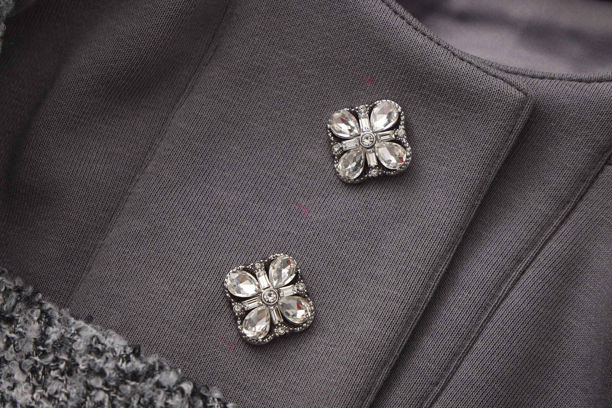 Gray Detachable Square-Necked Tweed Coat