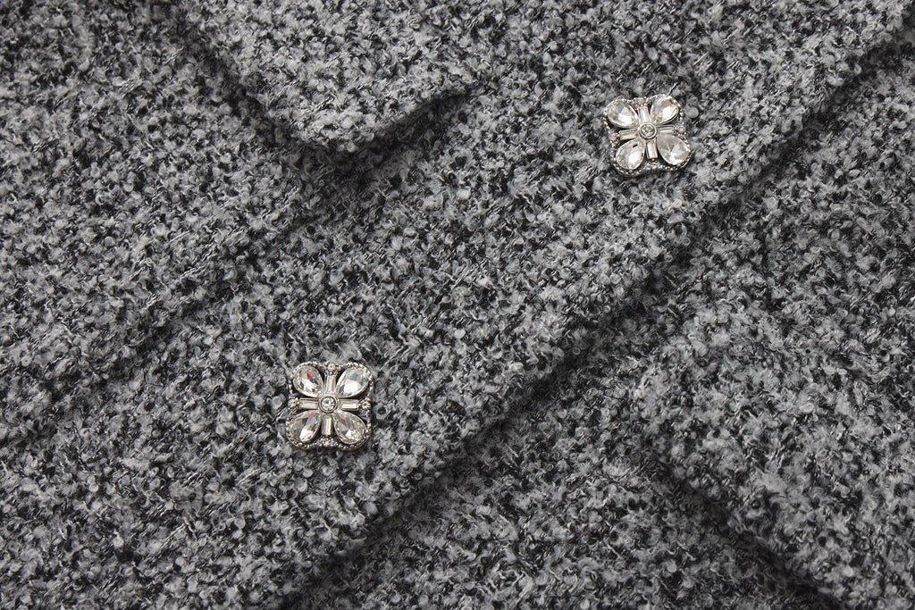 Gray Detachable Square-Necked Tweed Coat