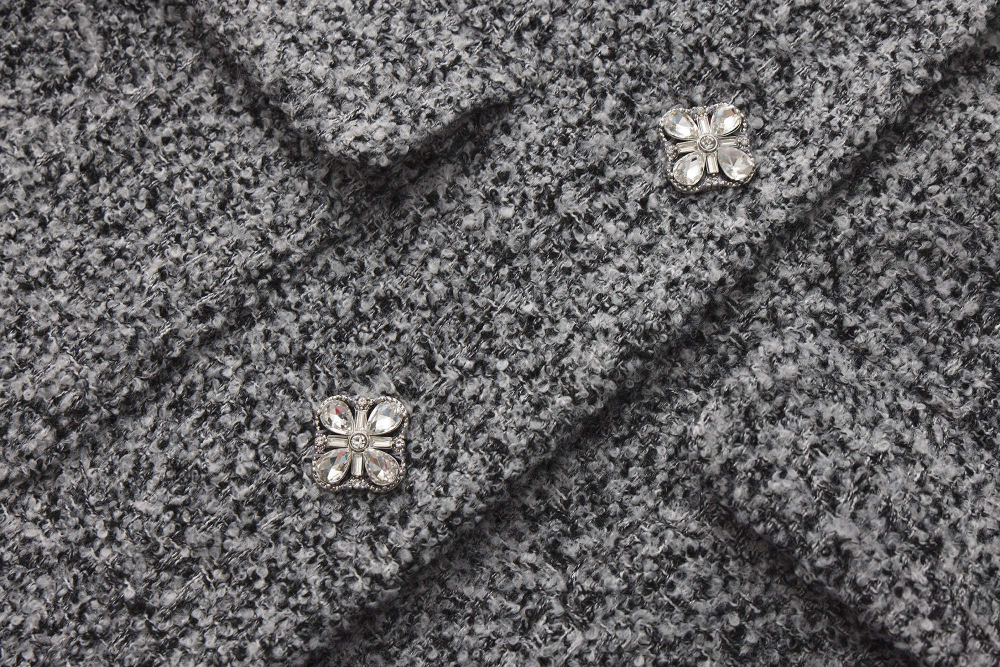 Gray Detachable Square-Necked Tweed Coat