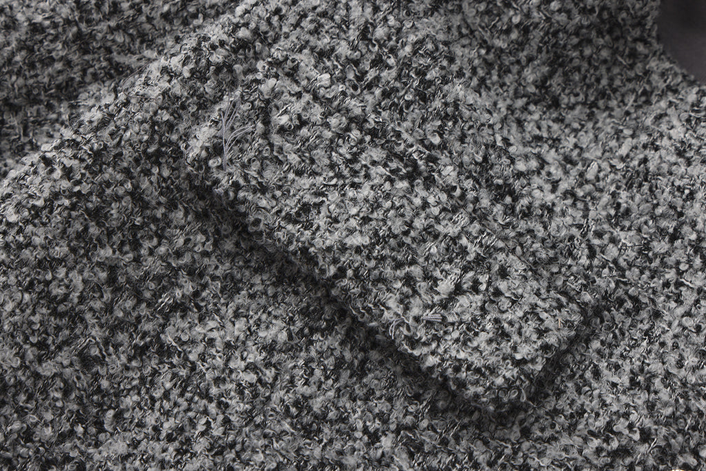 Gray Detachable Square-Necked Tweed Coat