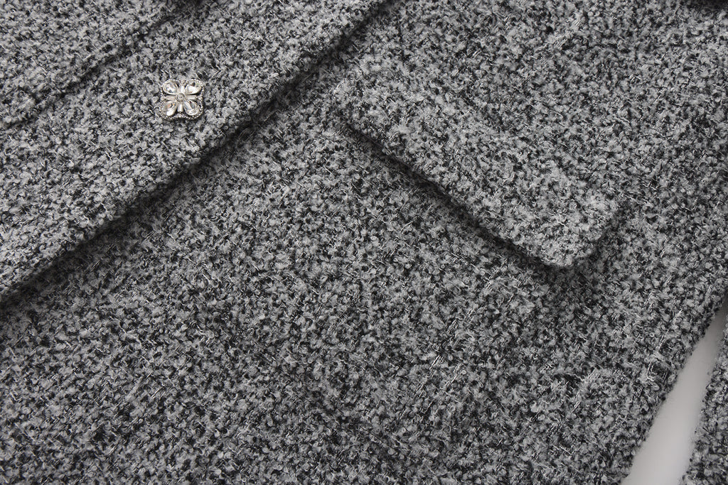 Gray Detachable Square-Necked Tweed Coat