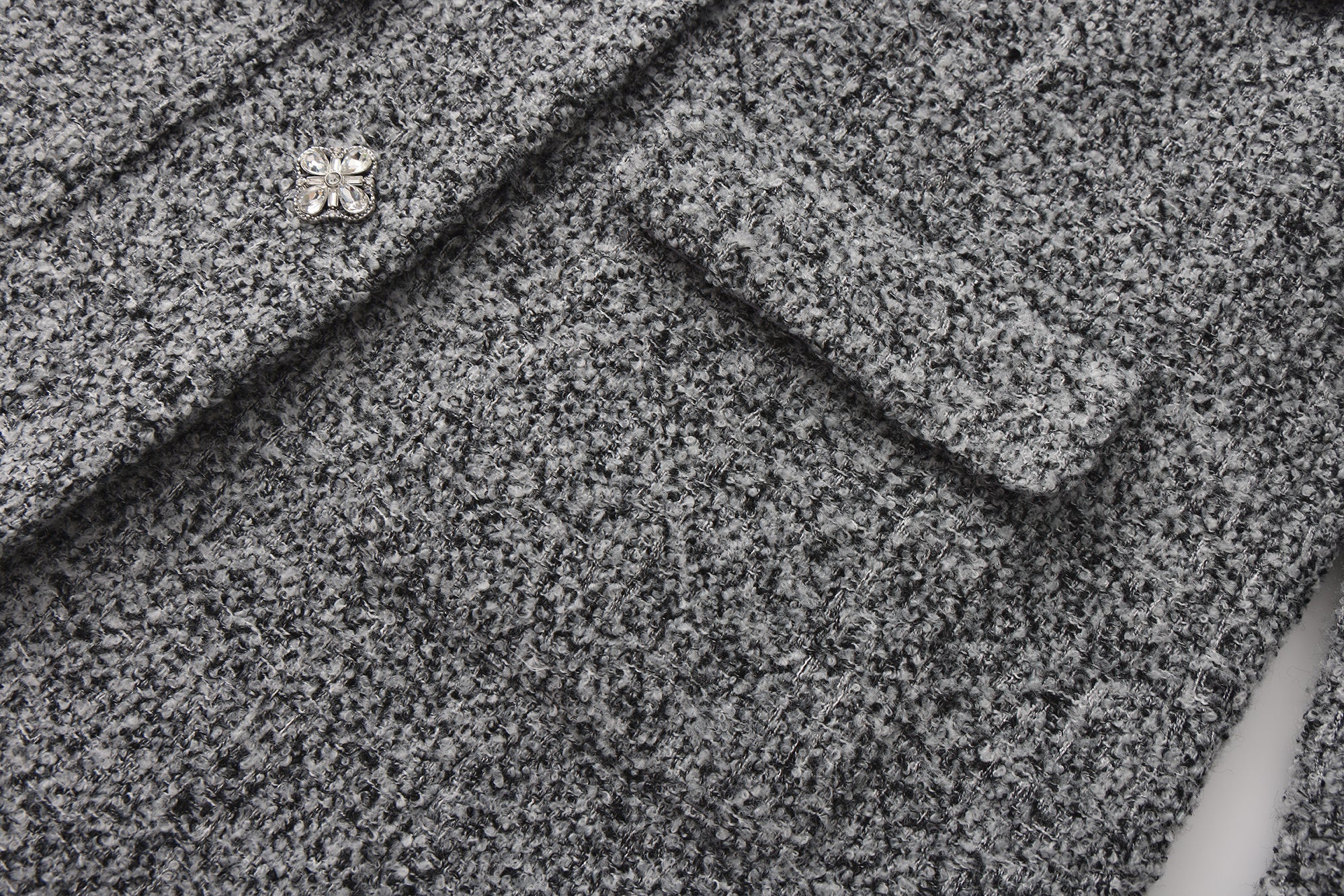 Gray Detachable Square-Necked Tweed Coat