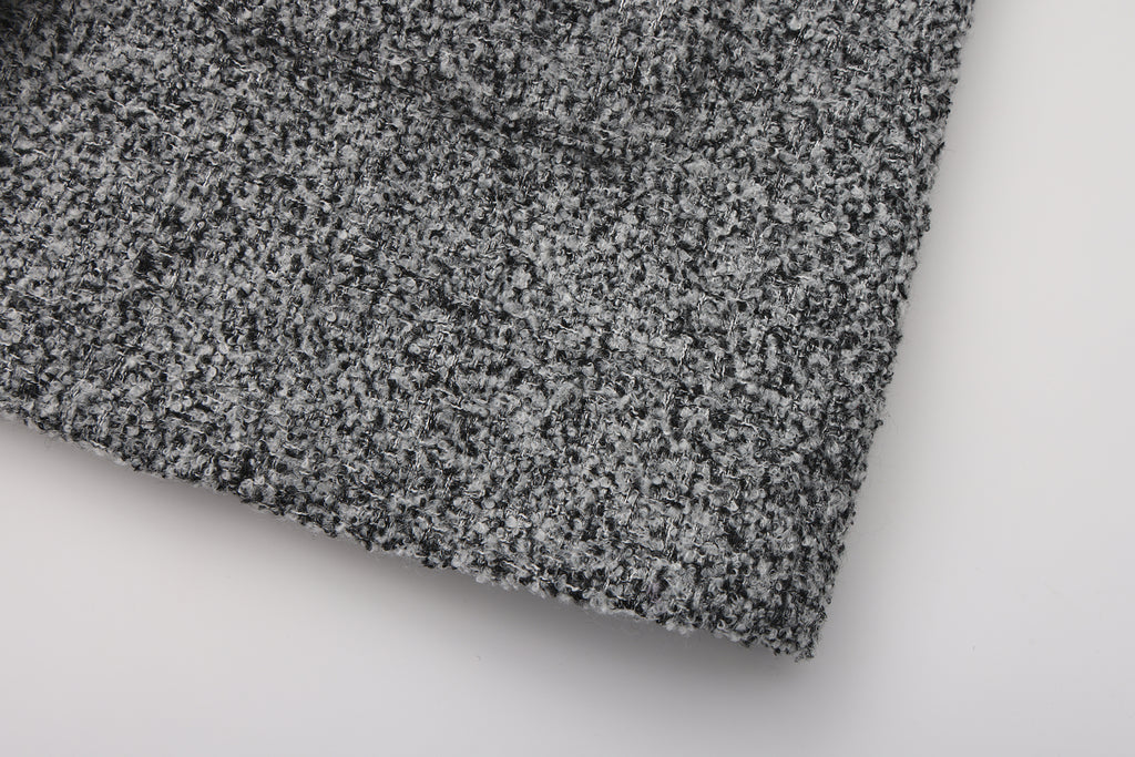 Gray Detachable Square-Necked Tweed Coat