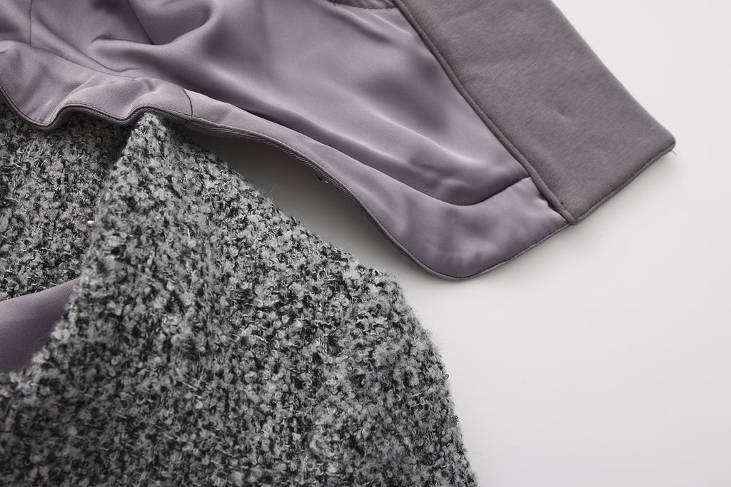 Gray Detachable Square-Necked Tweed Coat