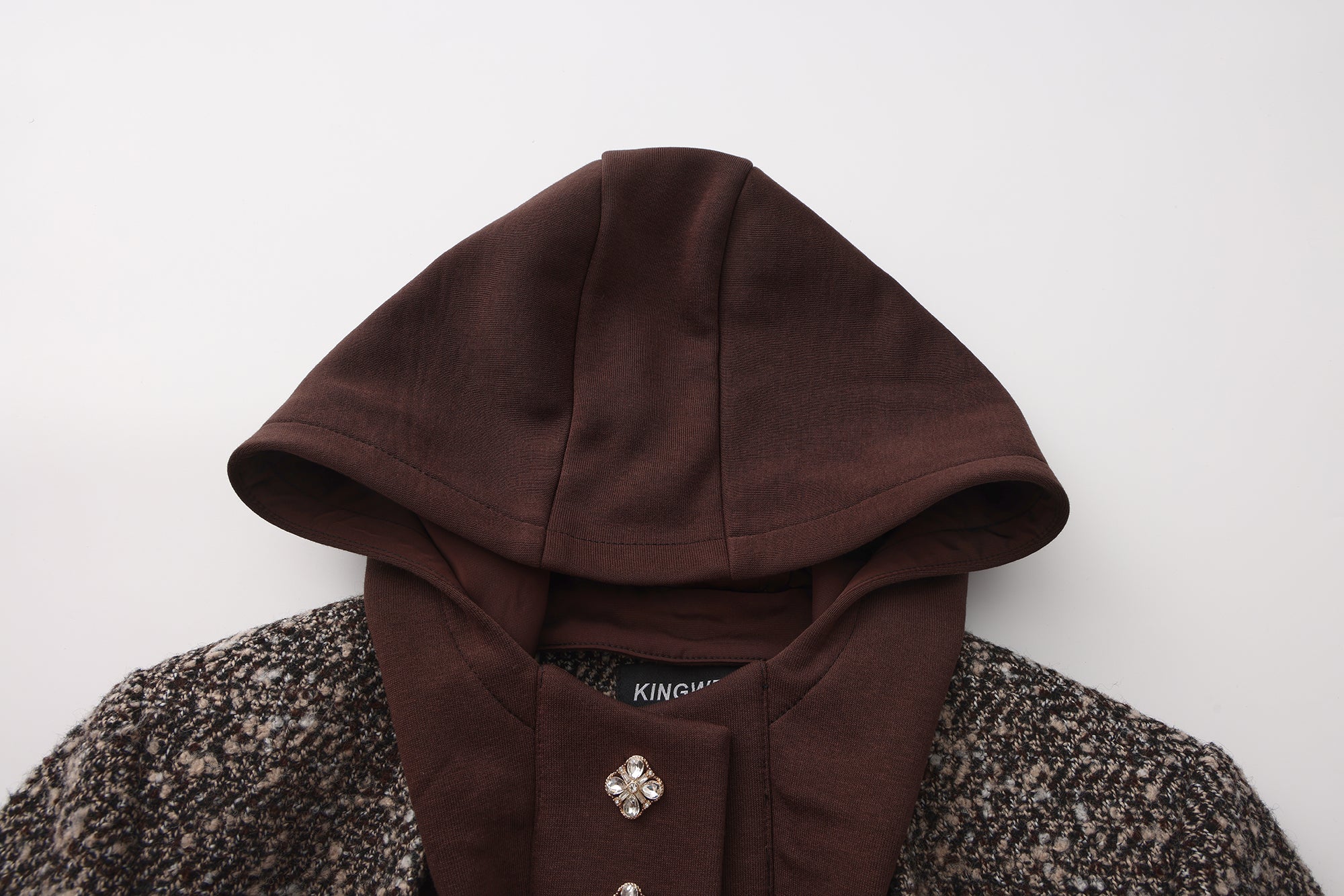 Brown Detachable Square-Necked Tweed Coat