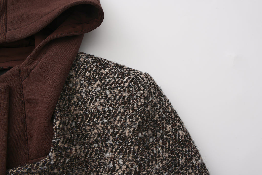 Brown Detachable Square-Necked Tweed Coat