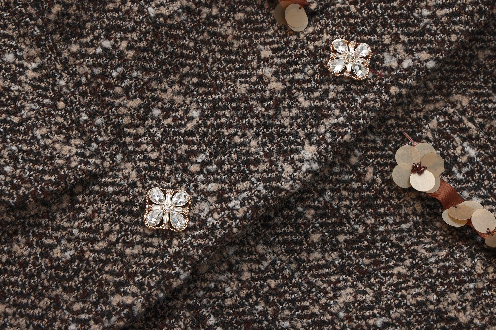 Brown Detachable Square-Necked Tweed Coat