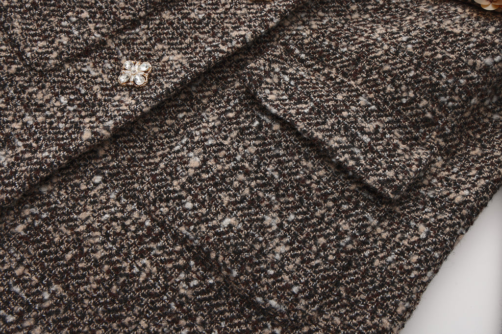 Brown Detachable Square-Necked Tweed Coat