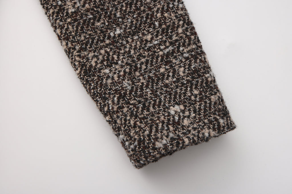 Brown Detachable Square-Necked Tweed Coat