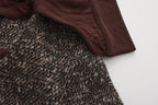 Brown Detachable Square-Necked Tweed Coat