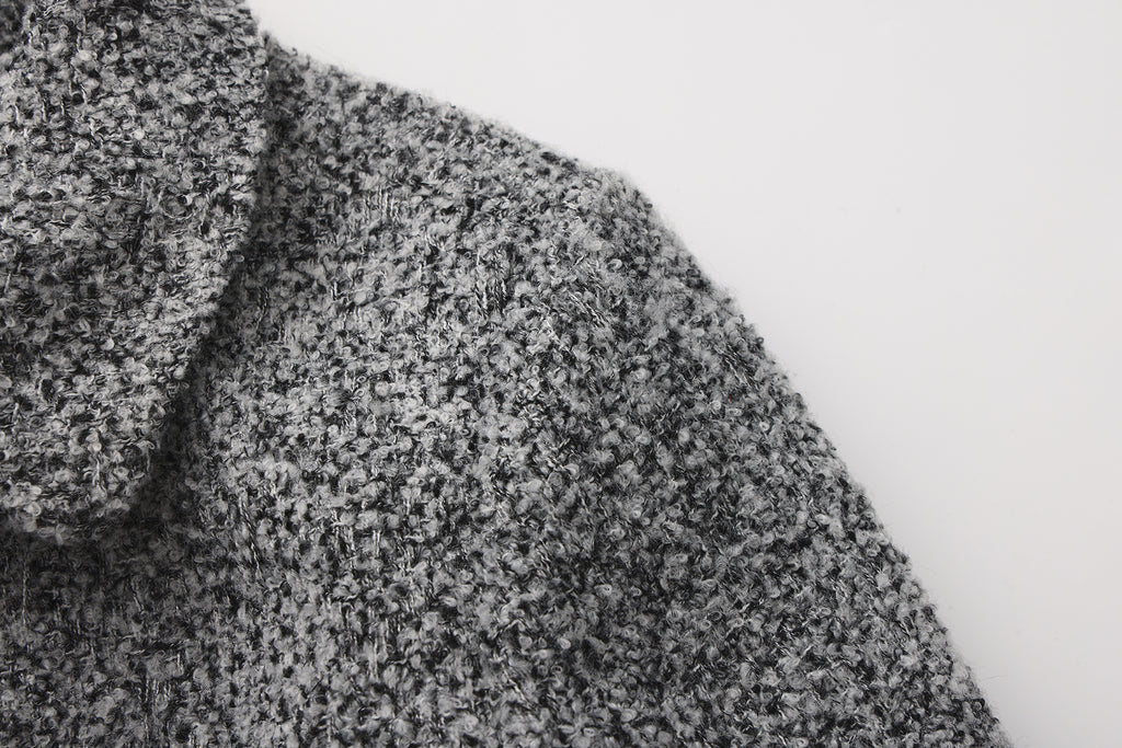 Gray Collar Looped Woolen Coat