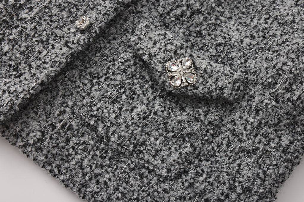 Gray Collar Looped Woolen Coat