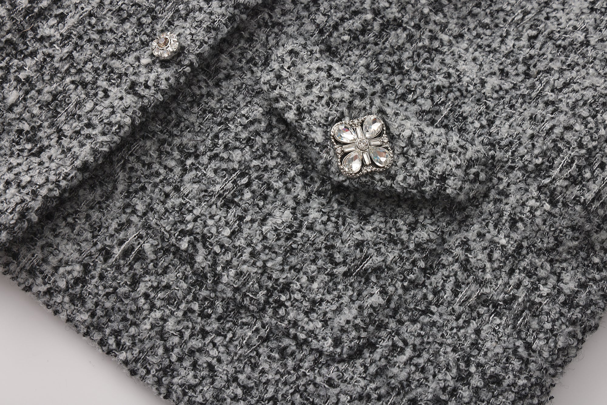 Gray Collar Looped Woolen Coat