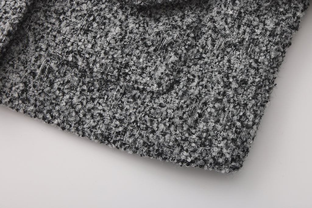 Gray Collar Looped Woolen Coat