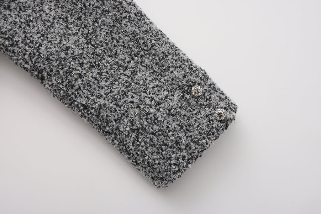 Gray Collar Looped Woolen Coat