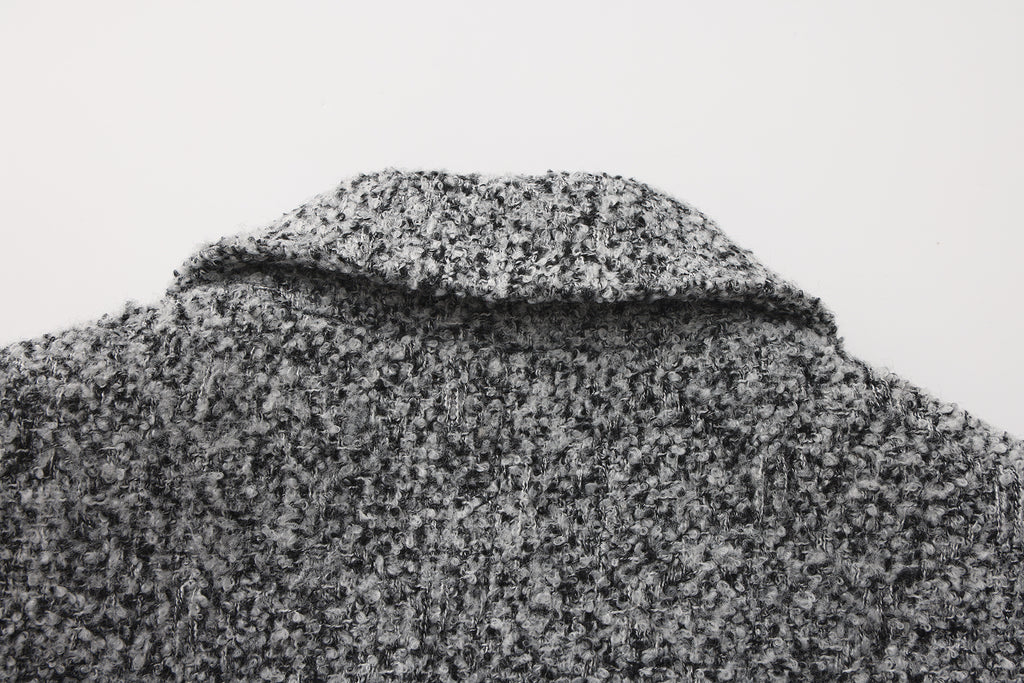 Gray Collar Looped Woolen Coat