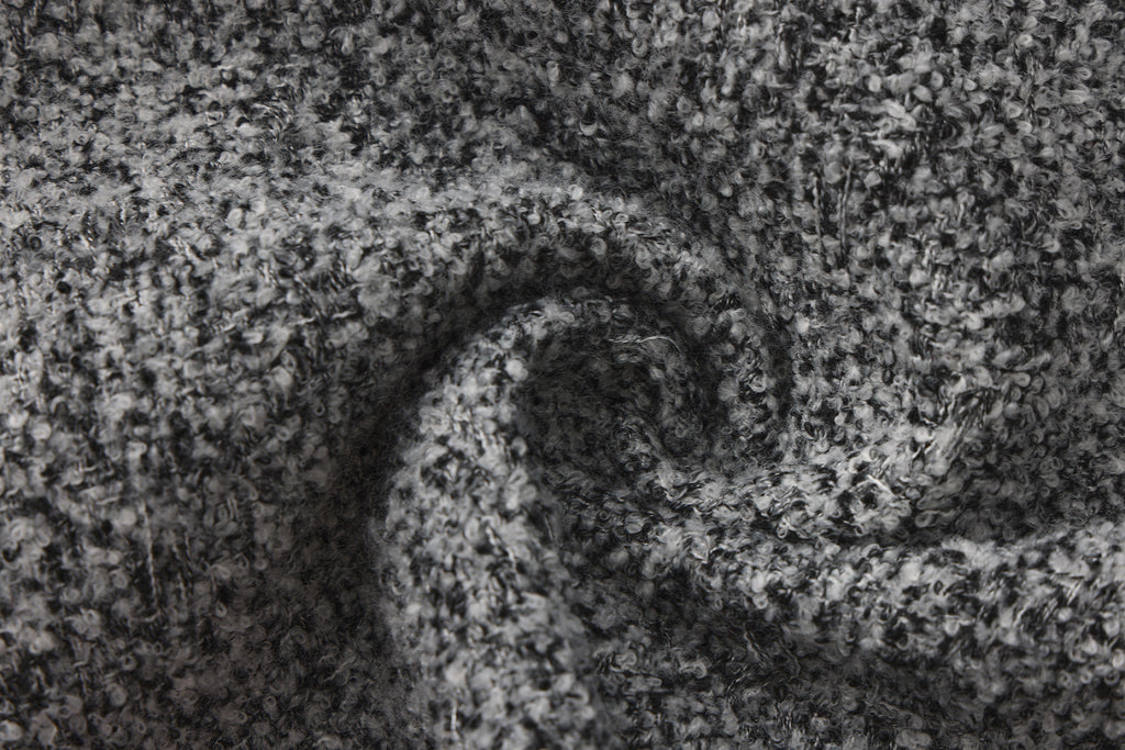 Gray Collar Looped Woolen Coat