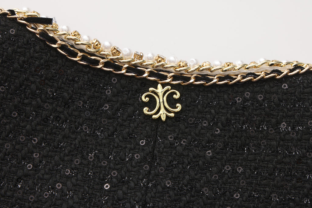 Black Round-Necked Small Fragrance Coat With Pockets