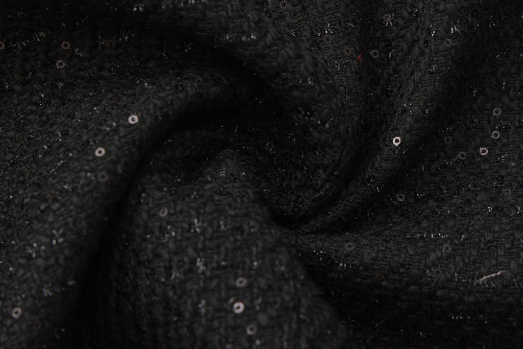 Black Round-Necked Small Fragrance Coat With Pockets