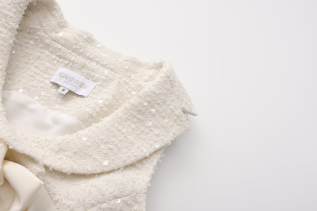 White Tweed Pleated Dress