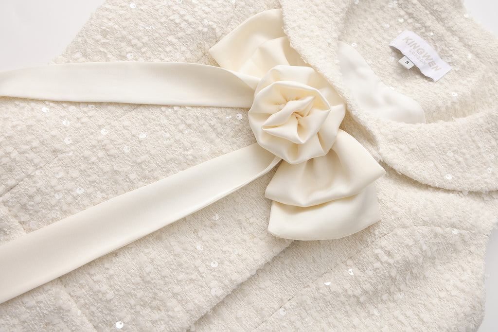 White Tweed Pleated Dress