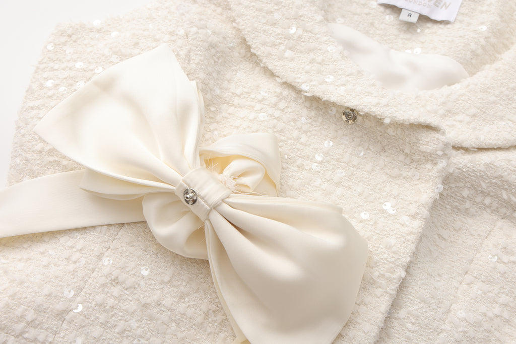 White Tweed Pleated Dress