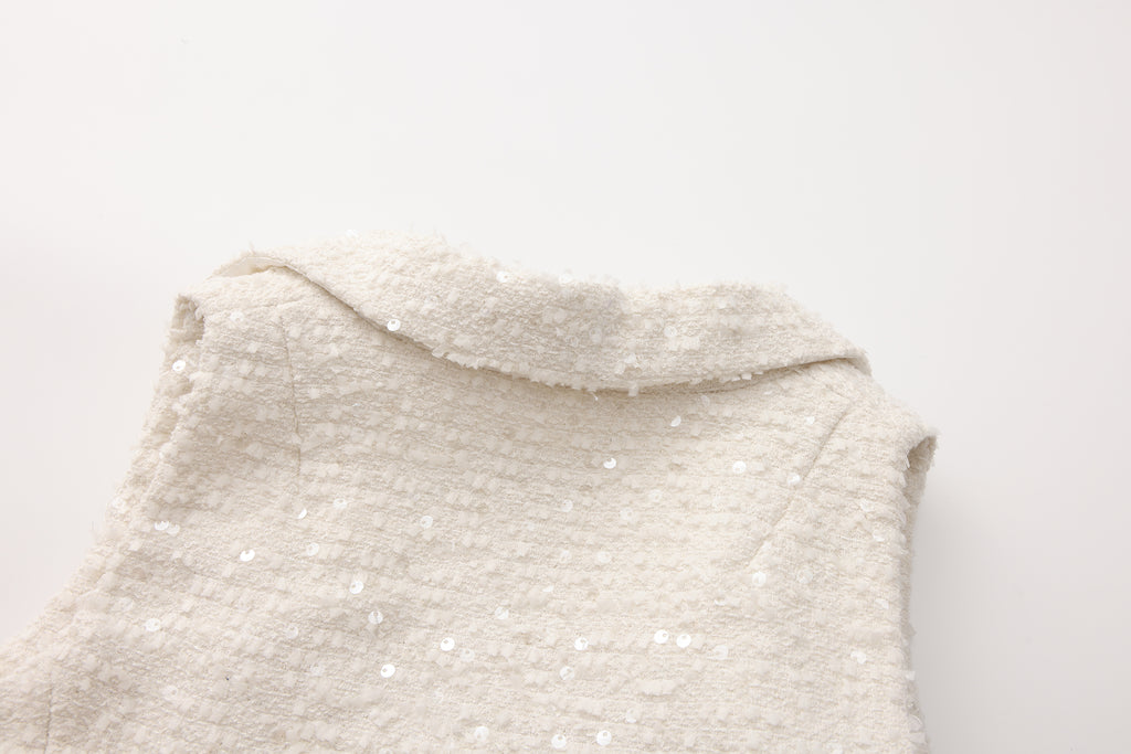 White Tweed Pleated Dress