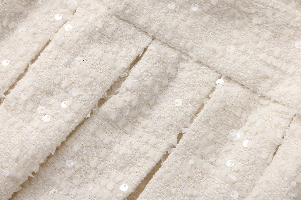 White Tweed Pleated Dress