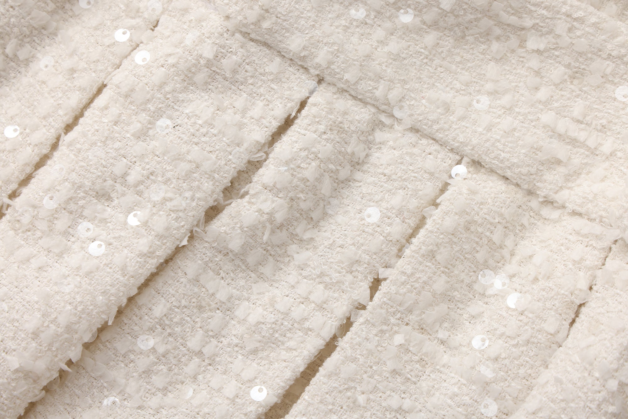 White Tweed Pleated Dress