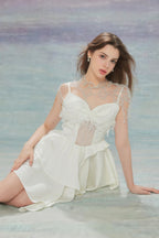 WHITE SANTINE LACE DRESS