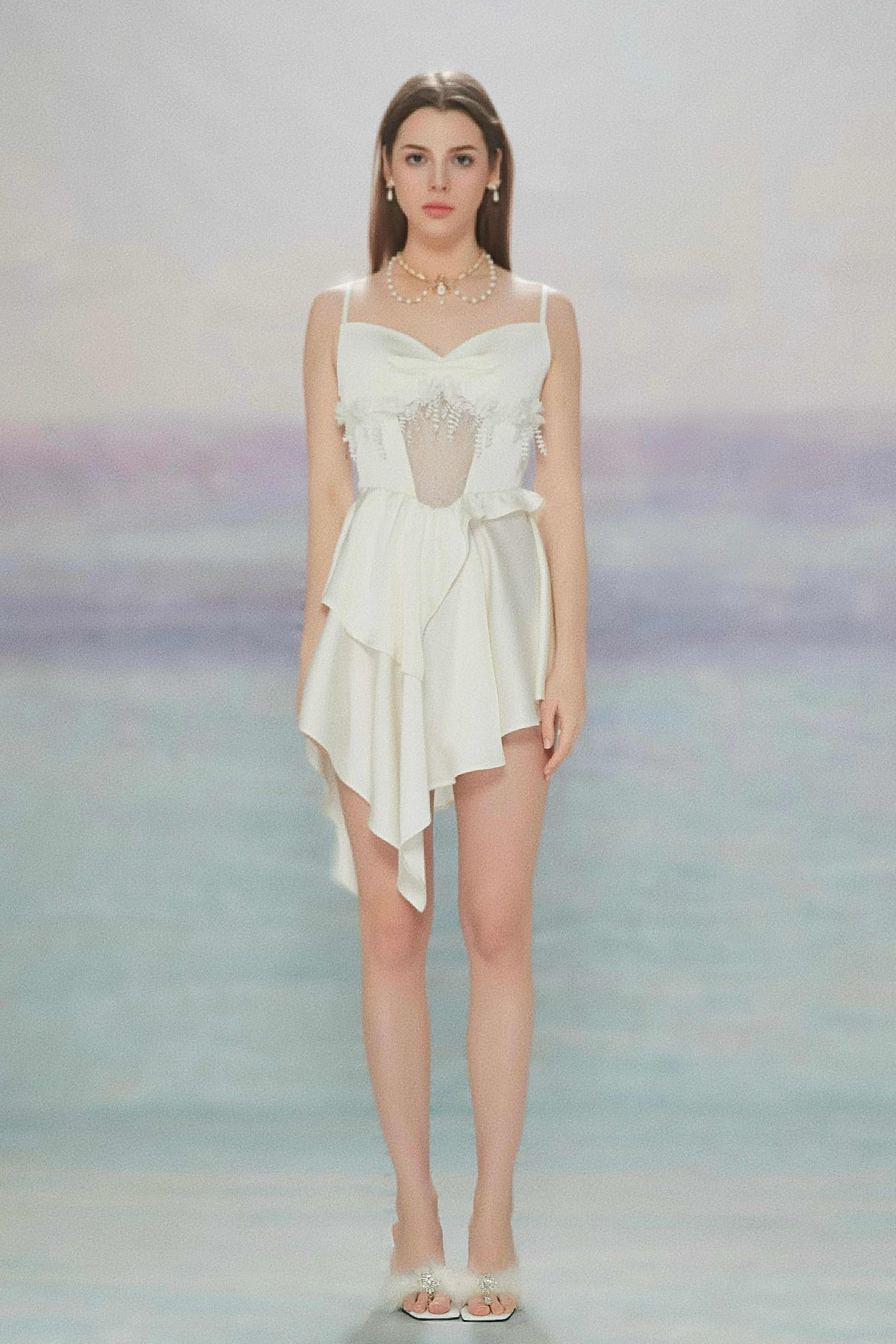 WHITE SANTINE LACE DRESS