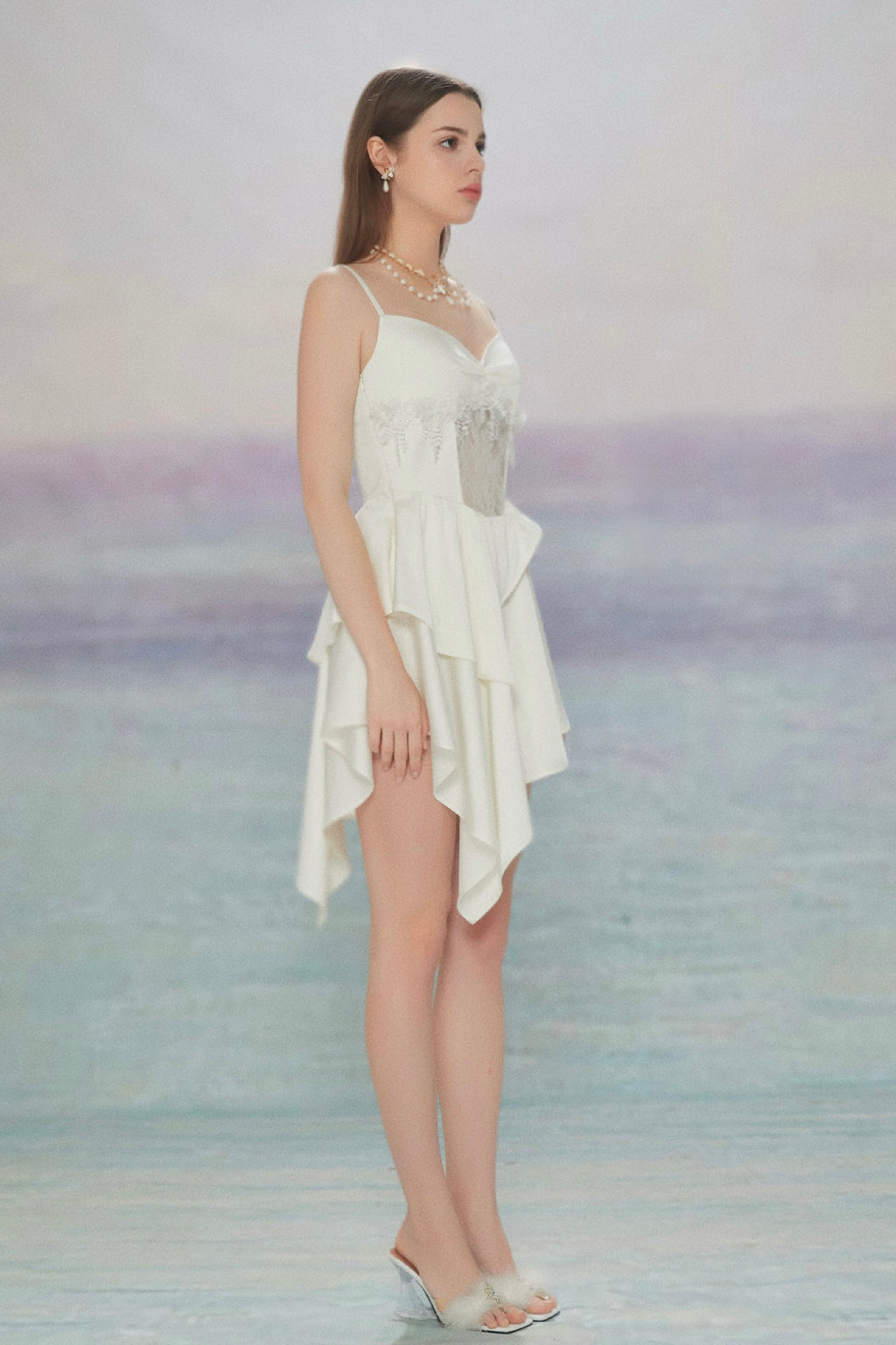 WHITE SANTINE LACE DRESS