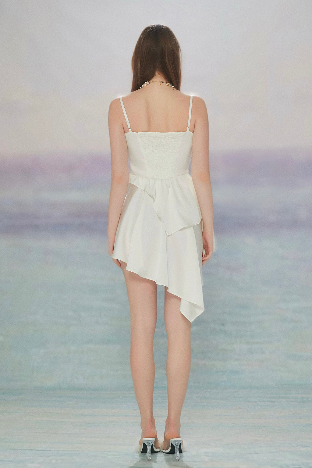 WHITE SANTINE LACE DRESS