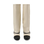White Metal-Buckled Knee-High Boots