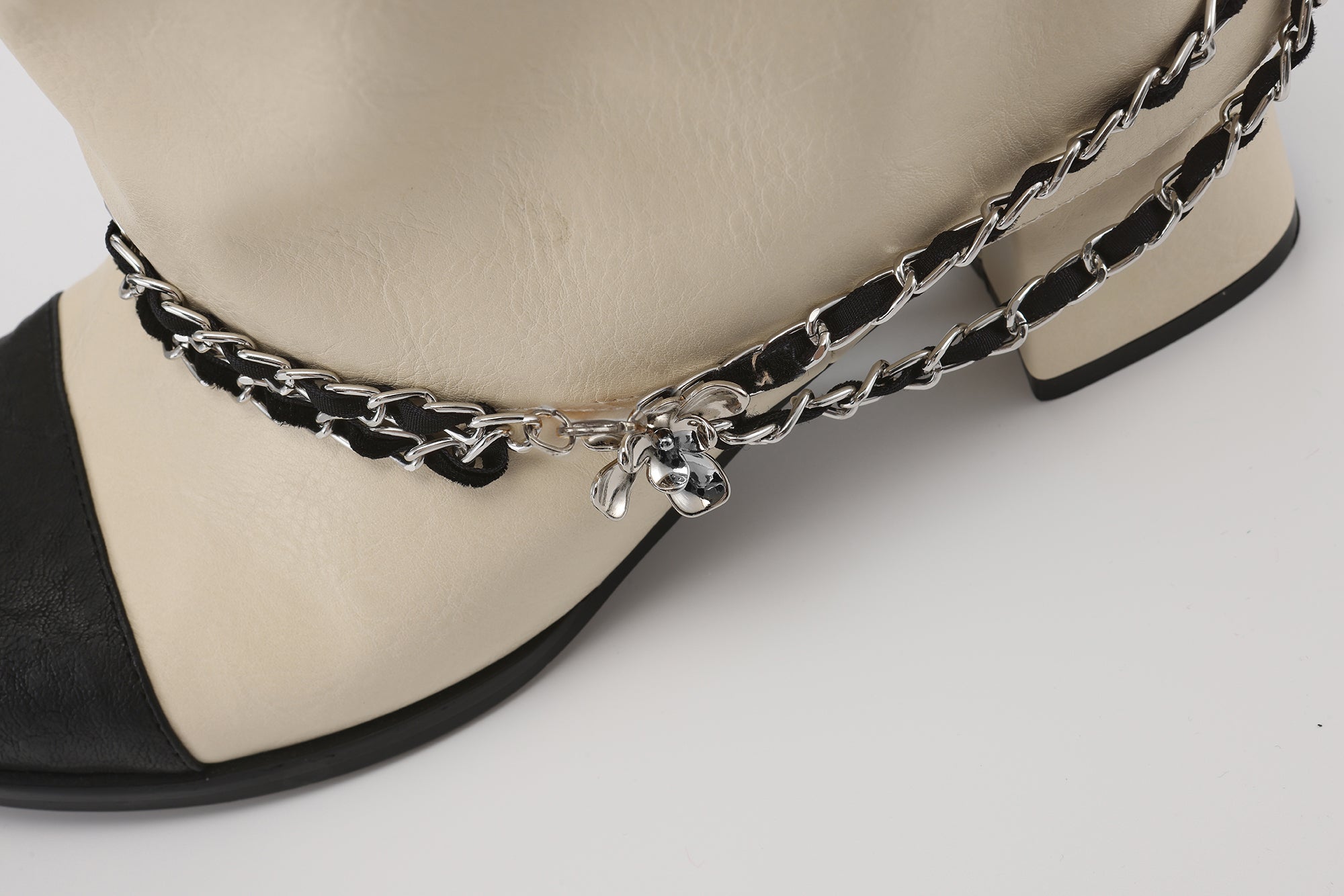 White Metal-Buckled Knee-High Boots