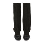 Black Metal-Buckled Knee-High Boots
