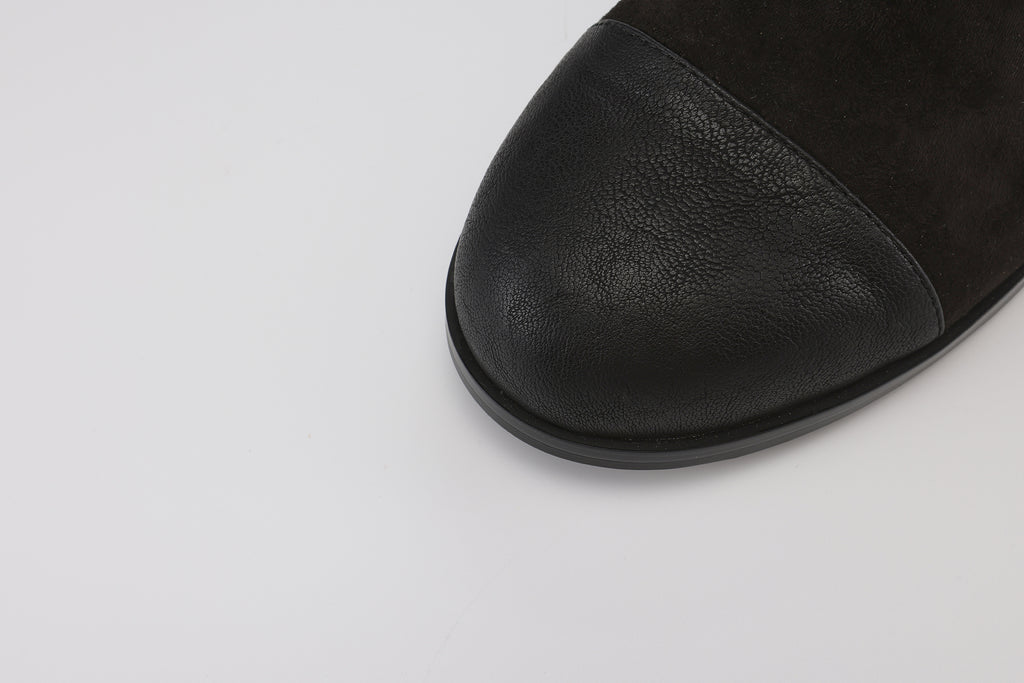 Black Metal-Buckled Knee-High Boots